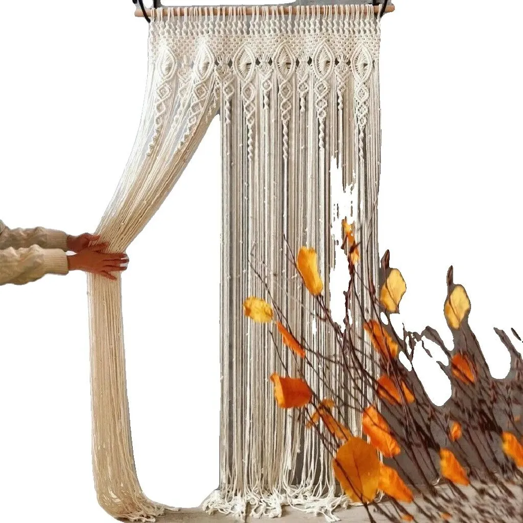 Rideau en macramé 100% coton bio tressé main - 90x180 cm Boho Chic