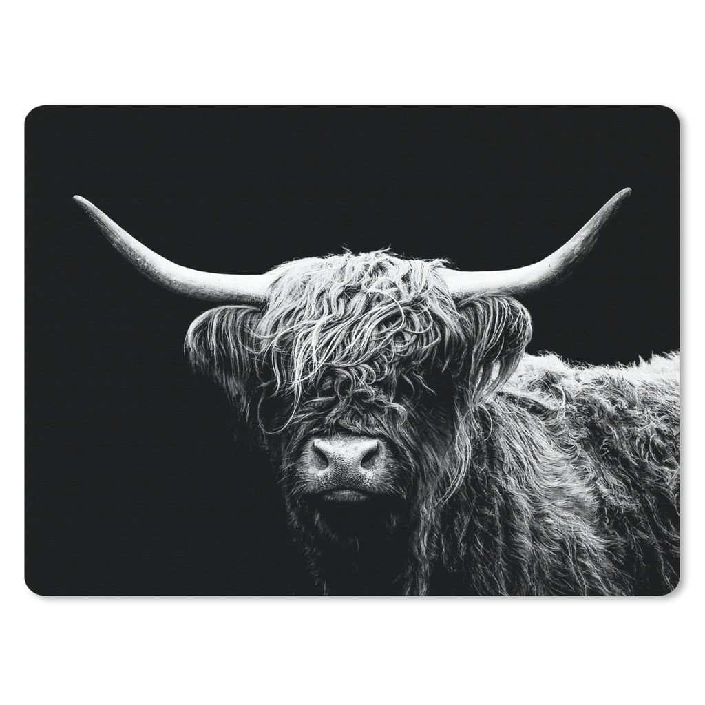 MuchoWow Mauspad Mousepad Schottischer Highlander - Kuh - Schwarz - Weiß - Tiere 23x19 cm - Mousepads - Maus Mat - Pad - Mausunterlage - Schreib...