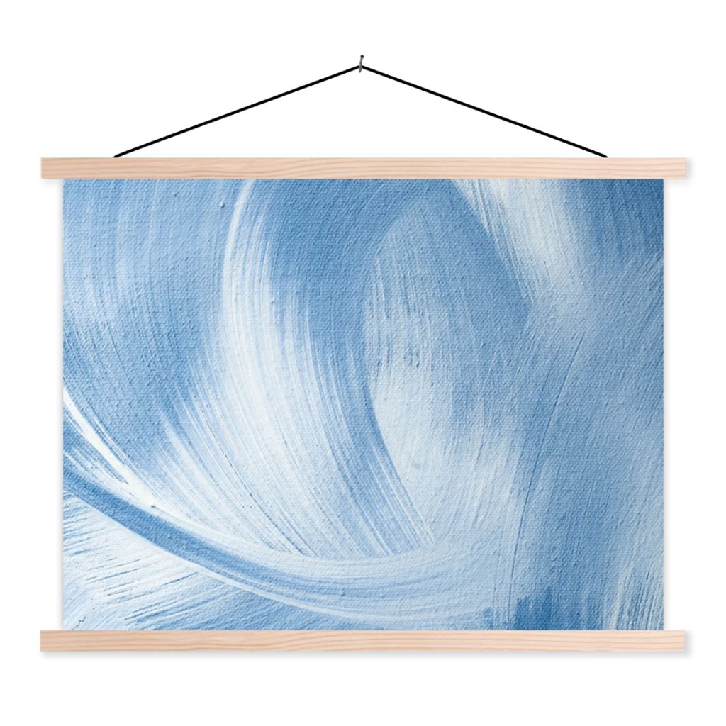 MuchoWow Textilposter Blau - Acrylfarbe - Gestaltung 120x90 cm mit holzfarbenen Rahmen - Magnetisch