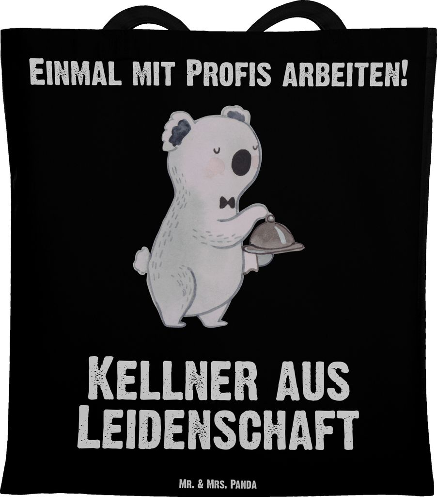 Mr. & Mrs. Panda totebag Kellner Leidenschaft - Schwarz - Geschenk, Ausbildung, Stoffbeutel, Restaurant, Tragetasche, Tote Bag, canvas tasche, Spru...