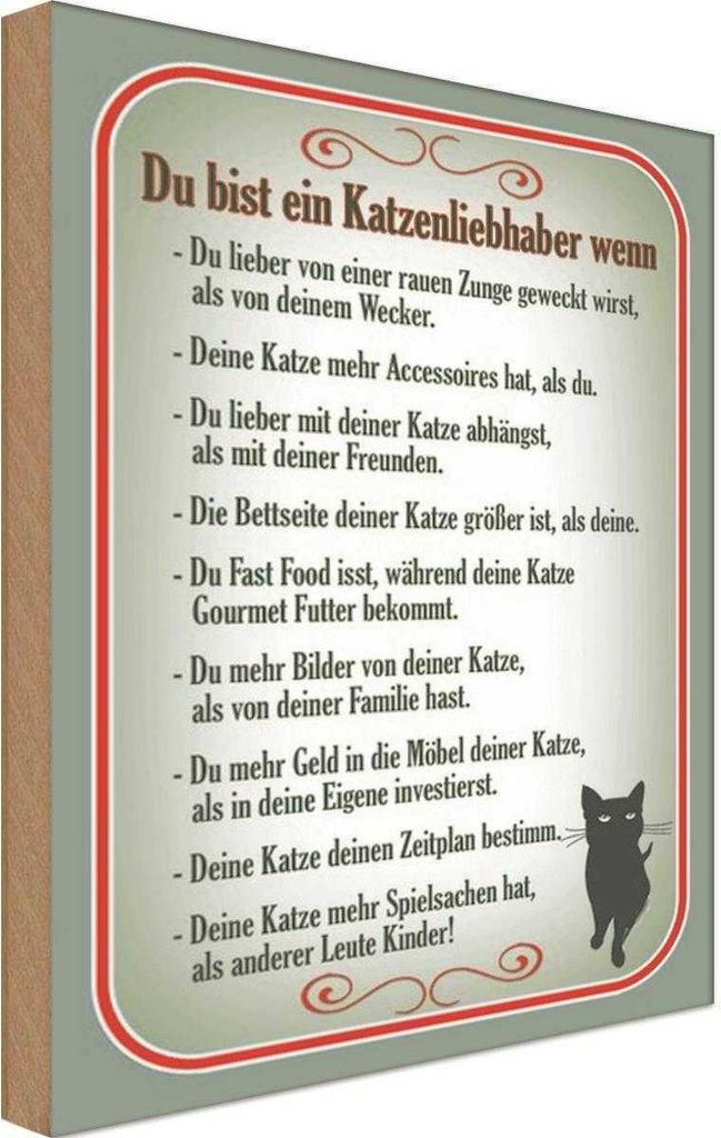 vianmo Holzschild 18x12 cm du bist Katzenliebhaber wenn Dekoration