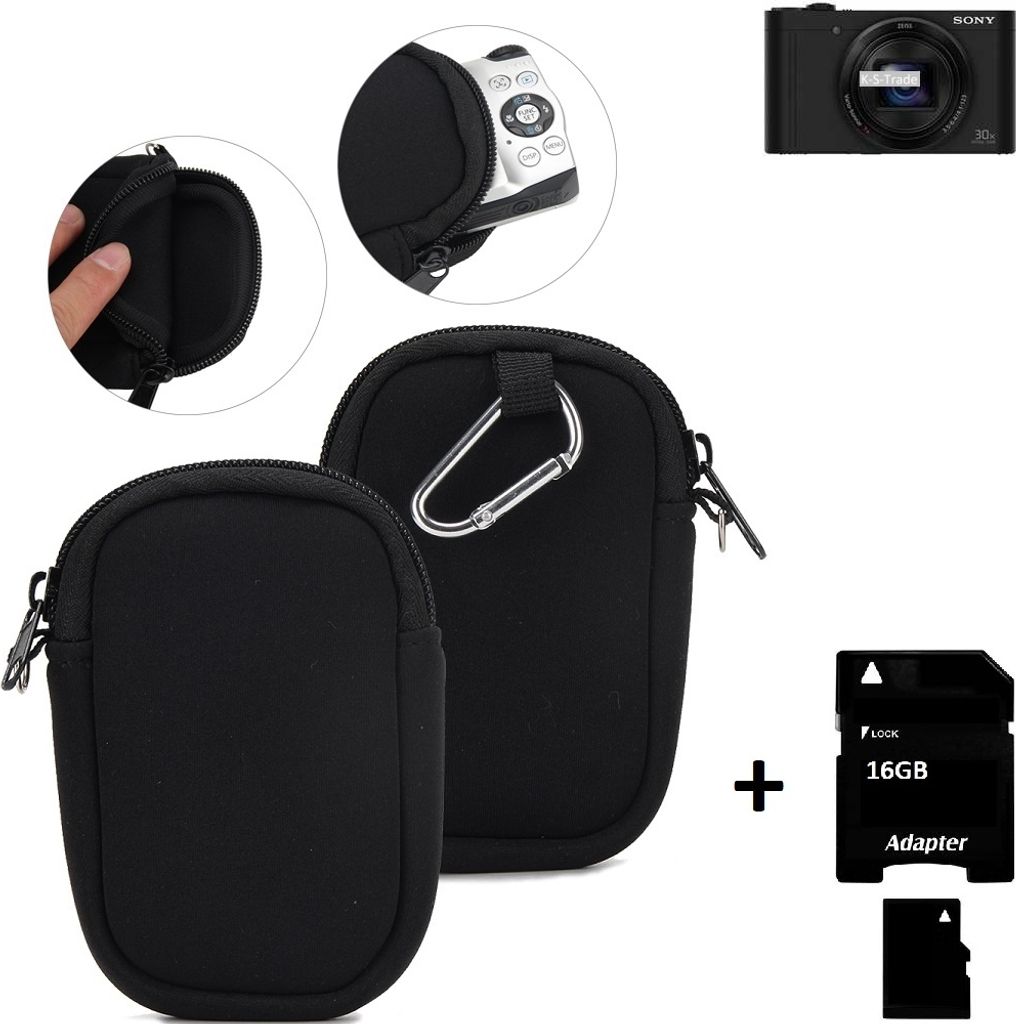K-S-Trade Kameratasche kompatibel mit Sony Cyber-shot DSC-WX500 Schutz Hülle Kompaktkamera Tasche Travelbag sleeve case neopren Fototasche + 16GB