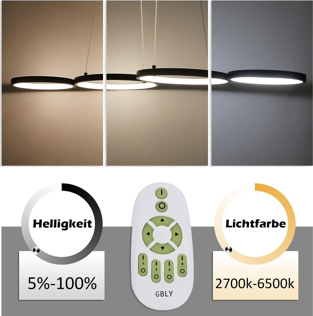 ZMH LED Pendellampe Dimmbar mit Fernbedienung Esstischlampe Produktbild 3