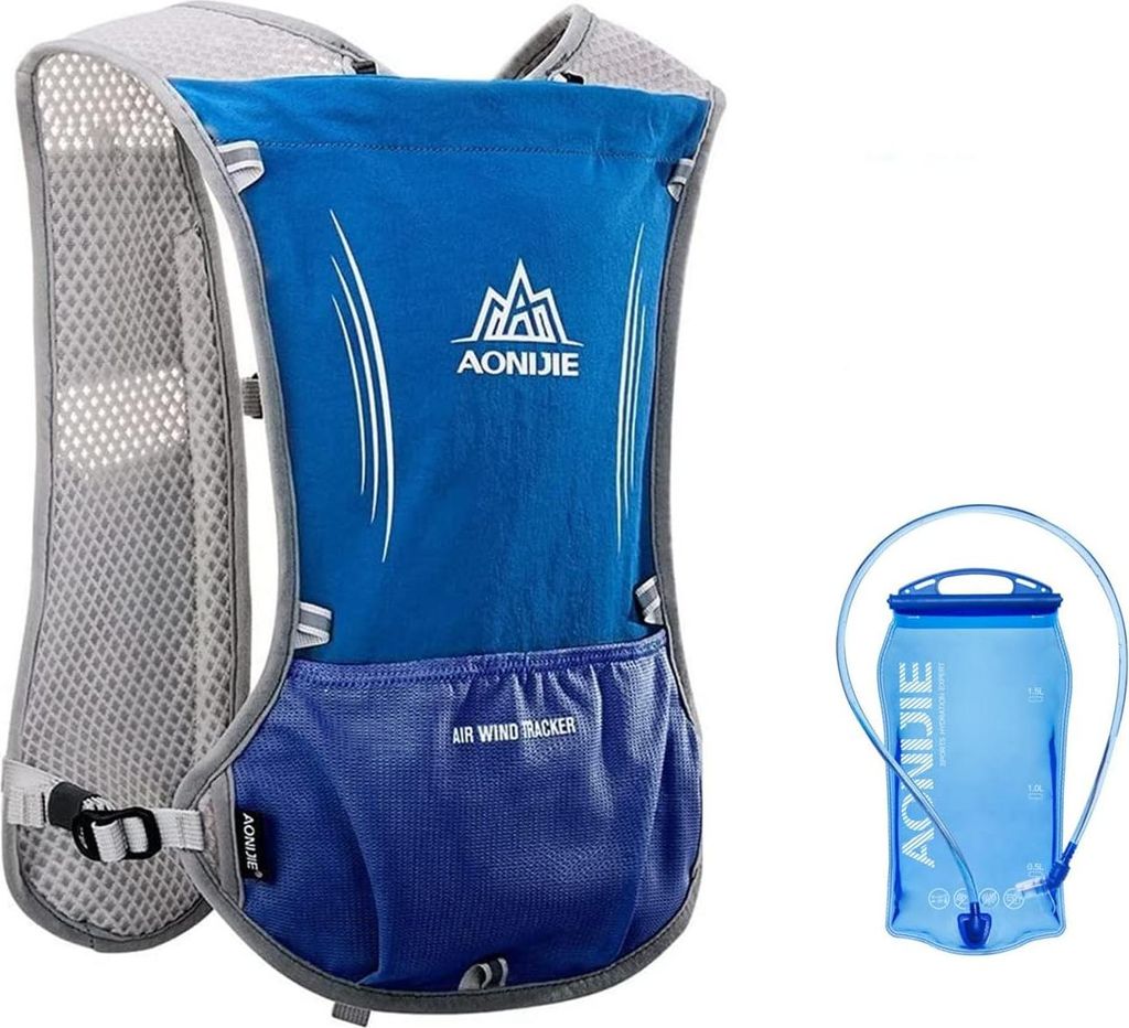 Atmungsaktives 5L Leichtgewicht Weste Rucksack für Männer Frauen - Hydration Pack für Laufen Radfahren Rennen (Navyblau + 1.5L Blase)
