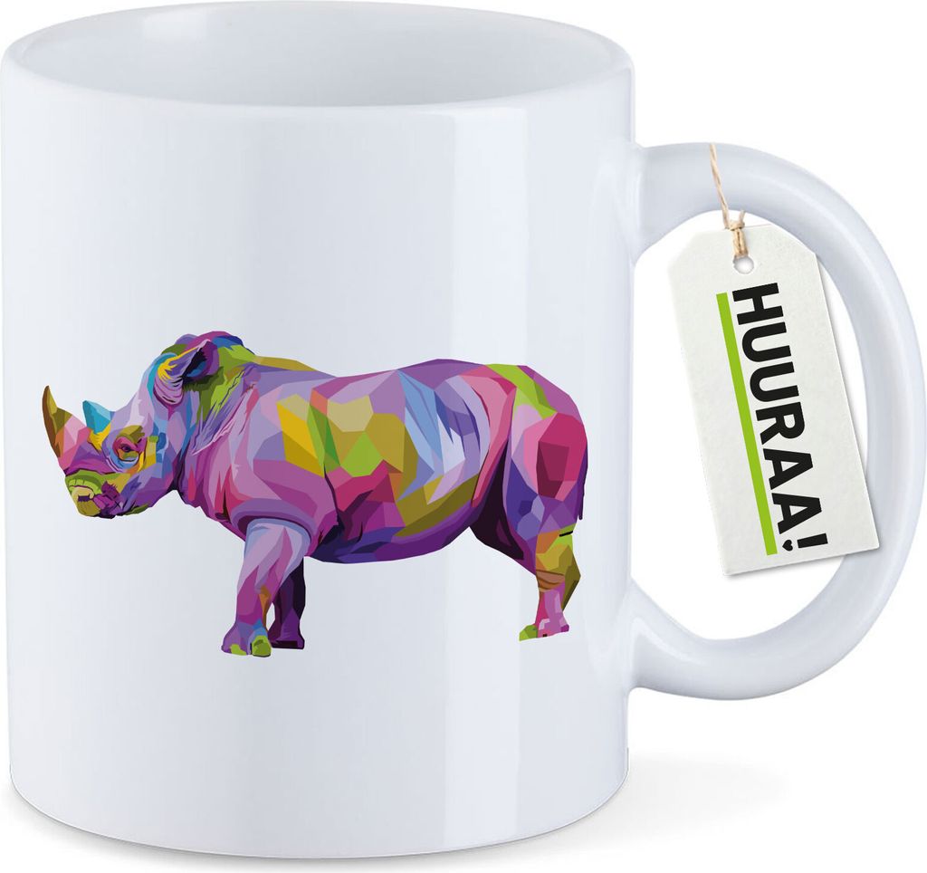 Huuraa Kaffeetasse Nashorn Colorful 330ml Weiß Keramik Kaffeebecher Geschenkidee