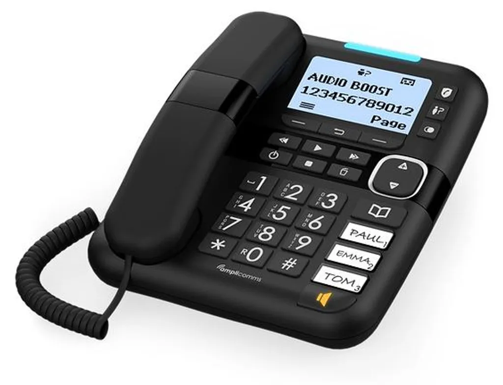 Amplicomms BigTel 1580 portatile DECT a mani libere, compatibile con gli apparecchi acustici, con funzione di richiamata, segreteria telefonica LED-Di