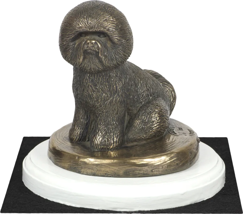 Statue Bichon Frisé Figurine de Chien sur Socle Blanc Art Dog Trophée