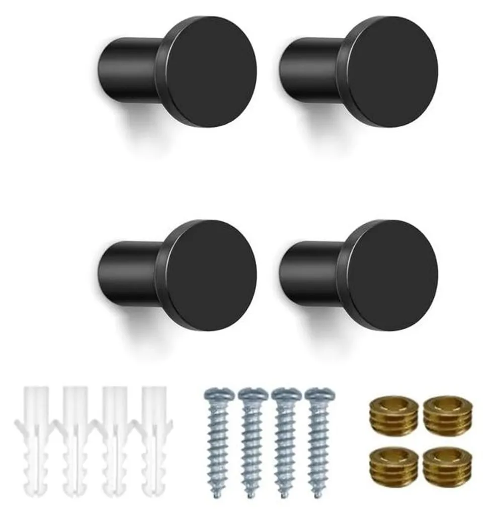 Gearan Lot de 4 Patères Noires Murales avec Vis pour Cuisine et Chambre