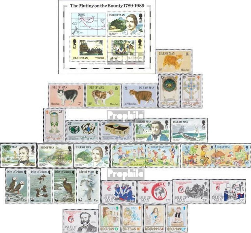 Briefmarken GB - Isle of Man 1989 Mi 388-420 (kompl.Ausg.) Jahrgang 1989 komplett postfrisch Katzen