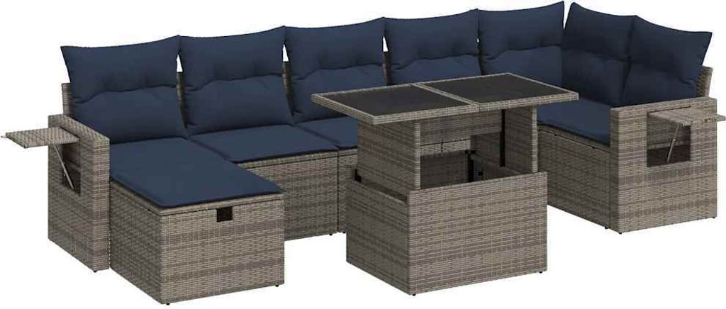 vidaXL 8-tlg. Garten-Sofagarnitur mit Kissen Grau Poly Rattan