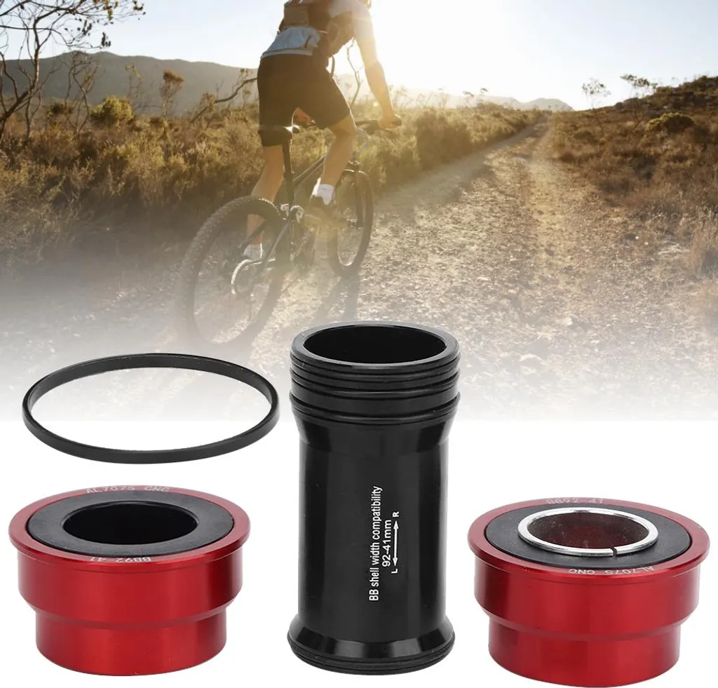 Alomejor Pédalier VTT BB91 BB92 Intégré Manivelle Creuse Rouge - 4