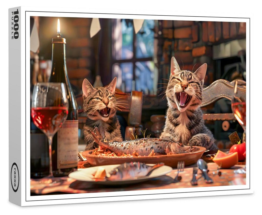 raxxa Premium-Puzzle "Cats dining on fish with wine indoors", 1000 Teile