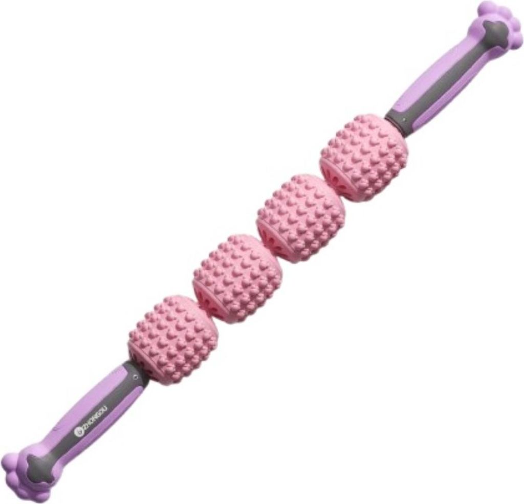 INF Vier-Kugel Muskelroller aus Silikon 57cm Massagegriff für Beine Schulter Nacken Rosa