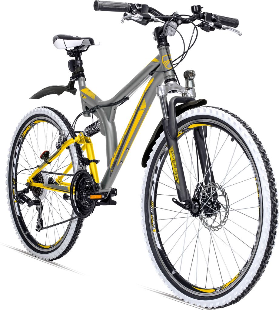 Bergsteiger Phoenix 26 Zoll Mountainbike, geeignet ab 160 cm, Scheibenbremse, Licht, Schutzblech, 21 Gang-Schaltung, Vollfederung