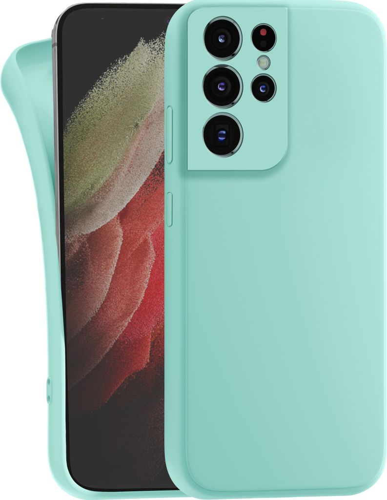 Hülle für Samsung Galaxy S21 Ultra - Handyhülle mit Kameraschutz Cover aus Silikon in Mintgrün