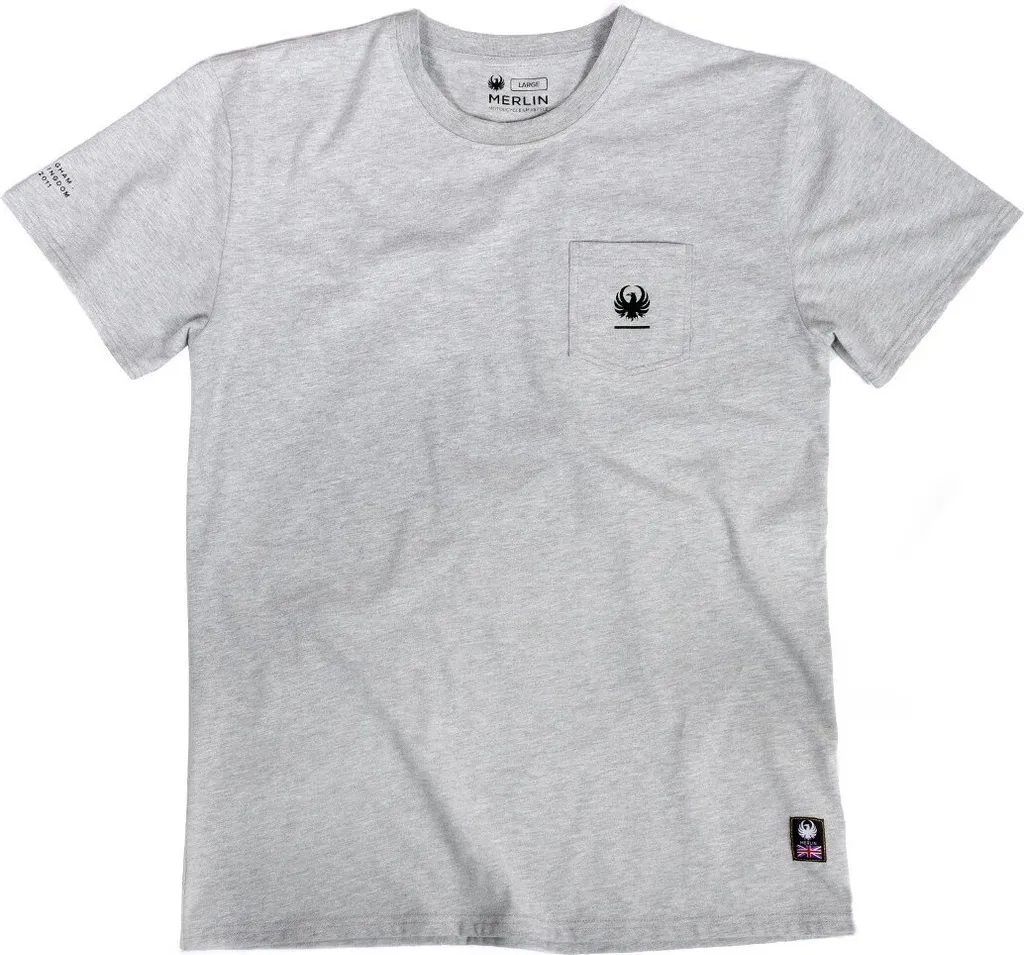 T-shirt Merlin Walton Gris S avec poche poitrine - Coton haute qualité
