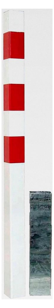 Herausnehmbarer Absperrpfosten, quadratisch 70x70mm, H=1000mm über Flur, 1300mm gesamt, Rot/Weiß - ACHTUNG OHNE VERSCHLUSS - nur lose einsteckbar