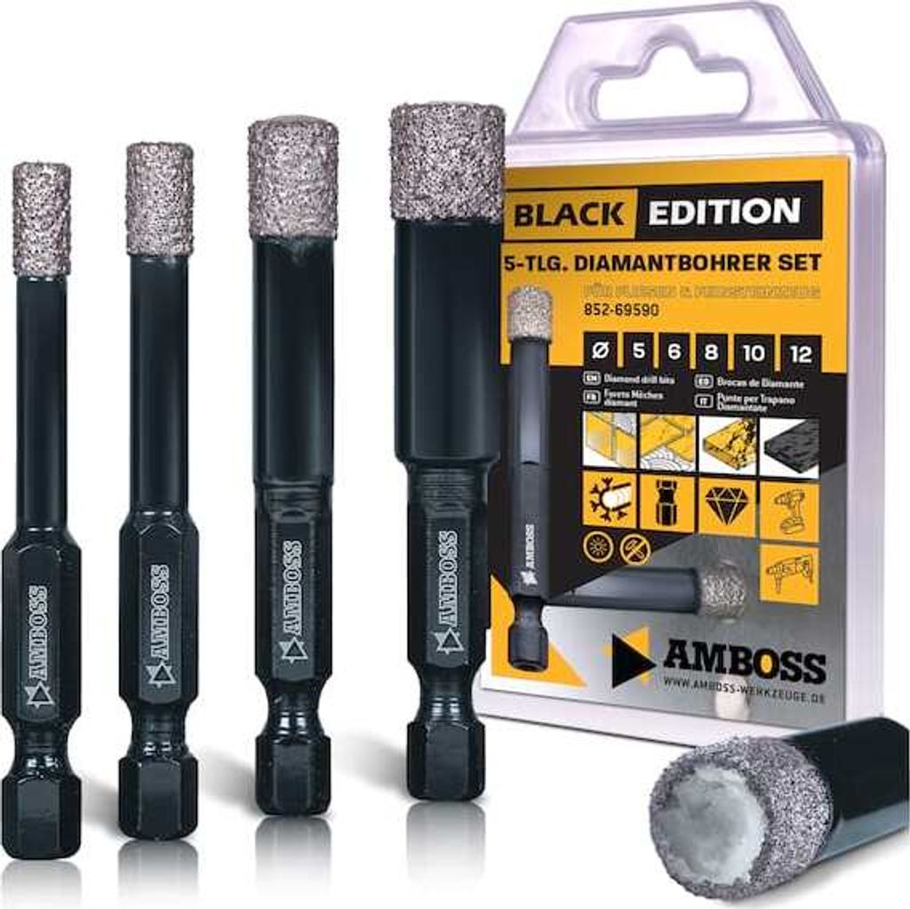 Diamant Bohrer Black Edition Set - 5,6,8,10,12 mm