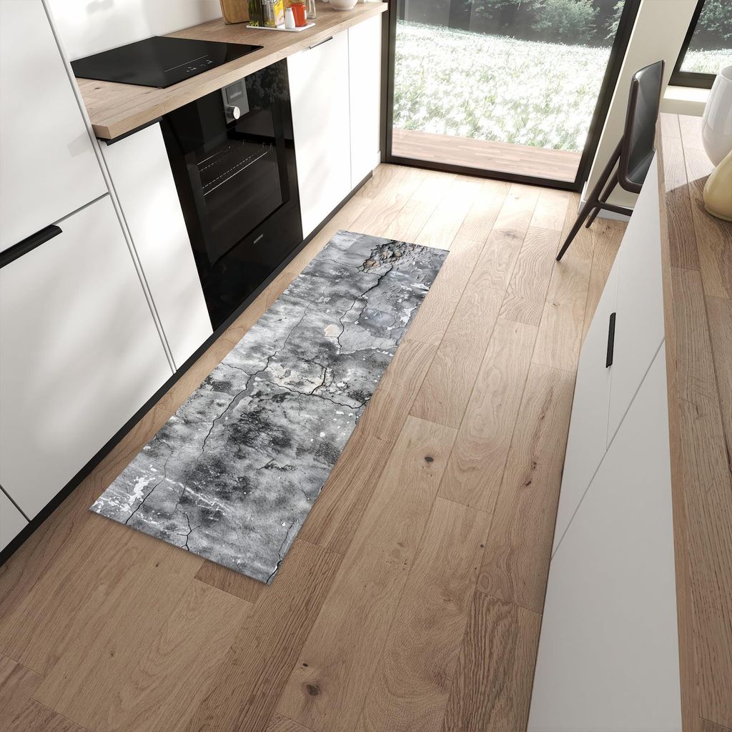 Küchenteppich 60x180cm rutschfest & abwischbar PVC Läufer - Gealterte Wandoberfläche