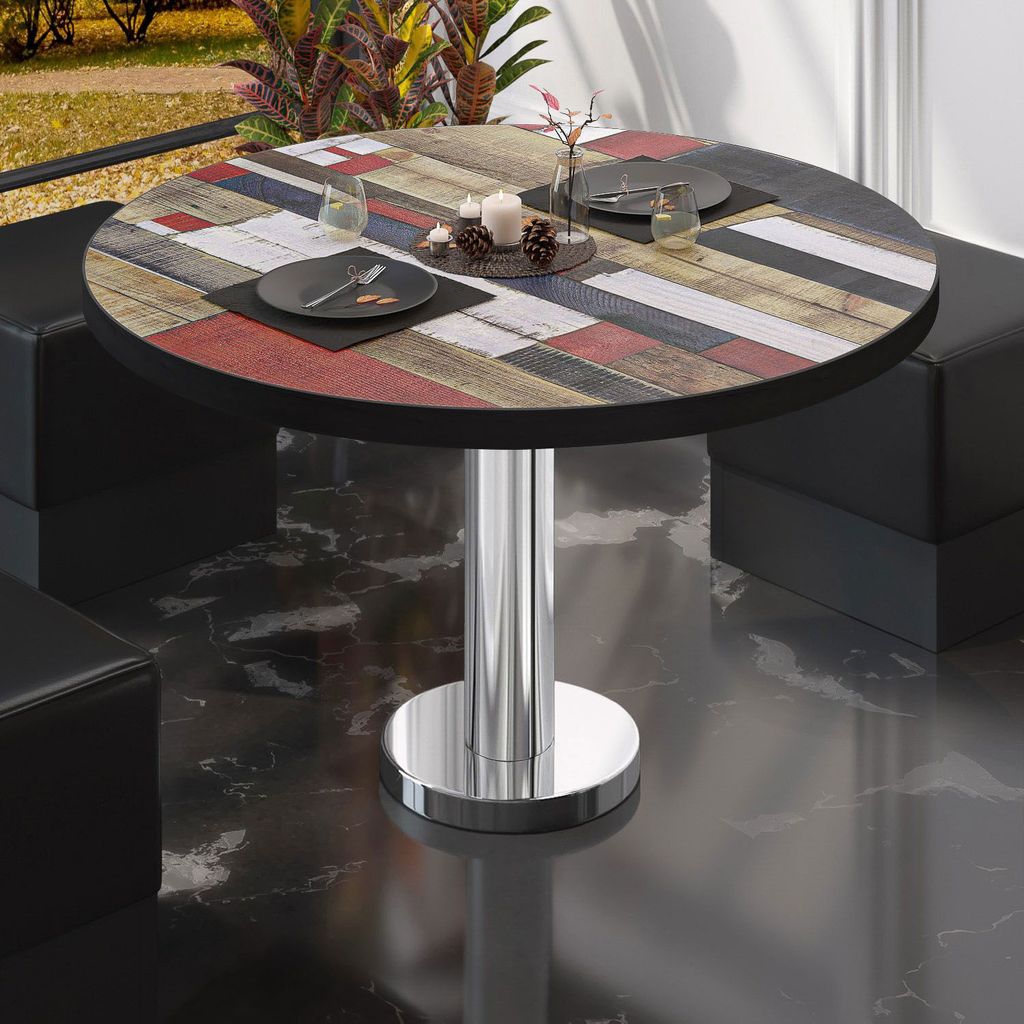 BML | Bistro Loungetisch | Ø:H 60 x 39 cm | Vintage Bunt / Edelstahl | Bistro Loungetisch Gastro Tisch