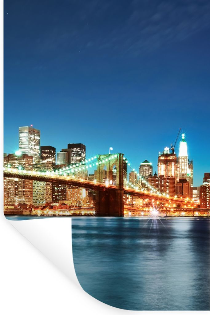 MuchoWow Wandtattoo Wandsticker Wandaufkleber New York - Brücke - Architektur - Brooklyn - Licht 80x120 cm Selbstklebend und Repositionierbar - ...