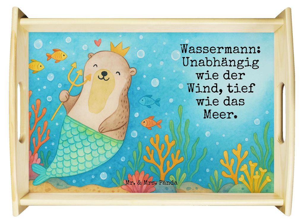 Mr. & Mrs. Panda Tablett Wassermann Astrologie Design - Weiß - Geschenk, aus holz, Dekotablett, serviertablett, Sternzeichen, Geburtstagsgeschenk,...