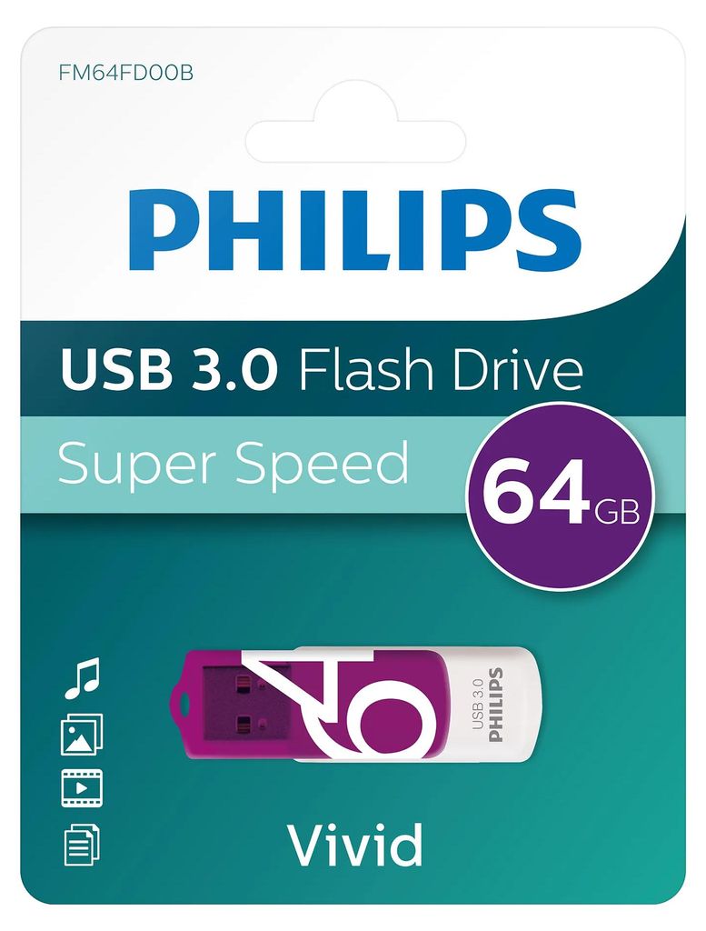 Philips USB-Stick 64 GB USB 3.0 Vivid Edition Leserate bis Produktbild 