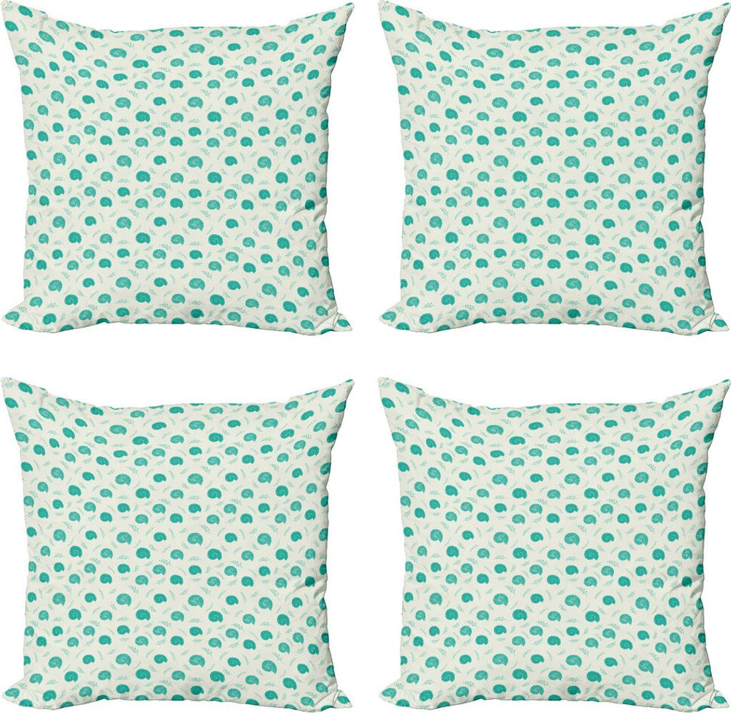 ABAKUHAUS Muschel Kissenbezug Set (4 Stück), Seashore Krustentier-Blätter, Moderner Doppelseitiger Digitaldruck, 50 cm x 50 cm, Dunkel Seafoam Ivory