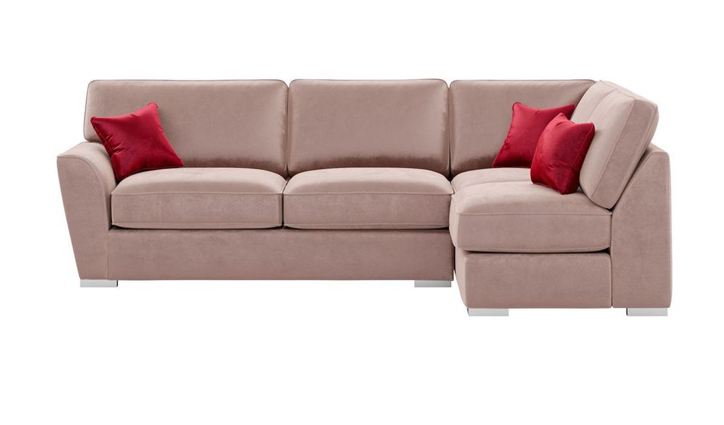 SLF24 - Rechtsseitiges Ecksofa Majestic New mit einer fest fixierten Rückenpolsterung - puderrosa - Velluto 14/rot - Velluto 7