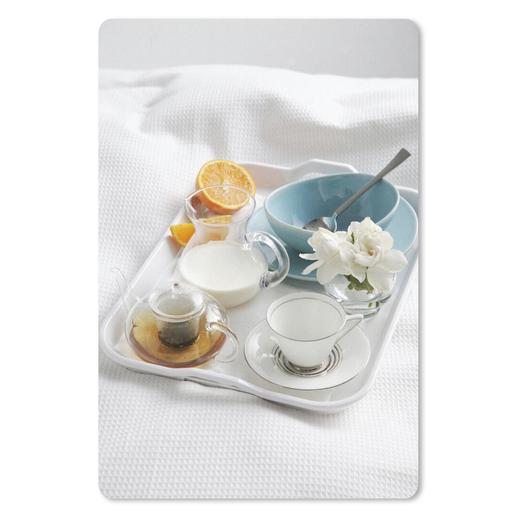 MuchoWow Mauspad Mousepad Frühstück im Bett mit Tee und weißen Blumen 18x27 cm - Mousepads - Maus Mat - Pad - Mausunterlage