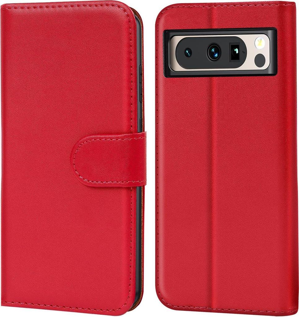 Conie Klapp Tasche für Google Pixel 8 Pro Kartenfach Rundumschutz Hülle in Rot