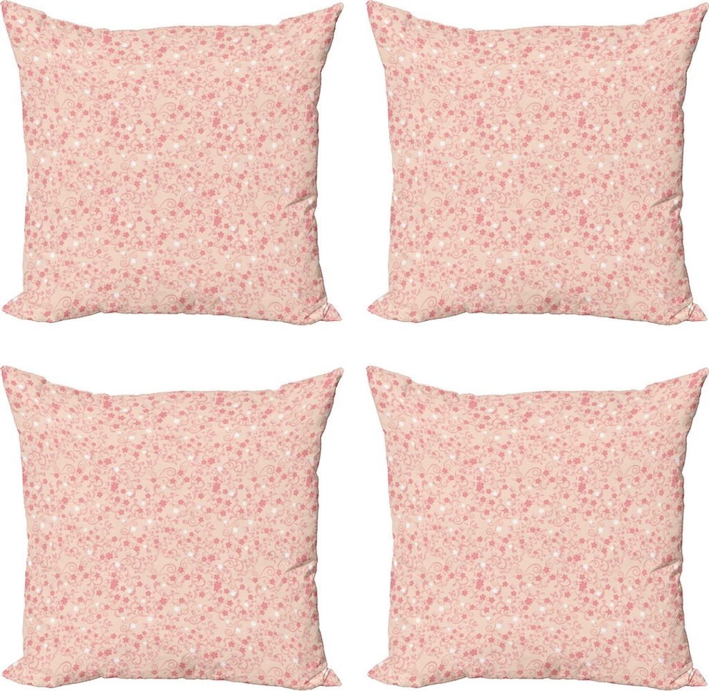 ABAKUHAUS Kirschblüte Kissenbezug Set (4 Stück), Vintage asiatische, Moderner Doppelseitiger Digitaldruck, 60 cm x 60 cm, Peach Coral Weiß