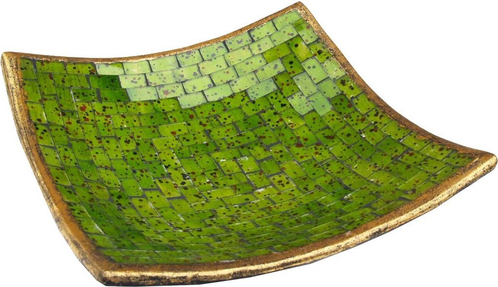 Eckige Mosaikschale, Untersetzer, Dekoschale, Handgearbeitete Keramik & Glas Obst Schale - Design 9, Grün, Keramik,Glas, Größe: Mittel (25*25 cm)