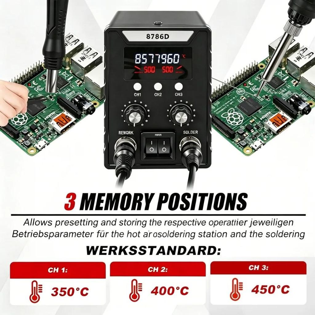 Lötstation - 8786D - 2-in-1 - Heißluftgebläse - Lötkolben - Produktbild 