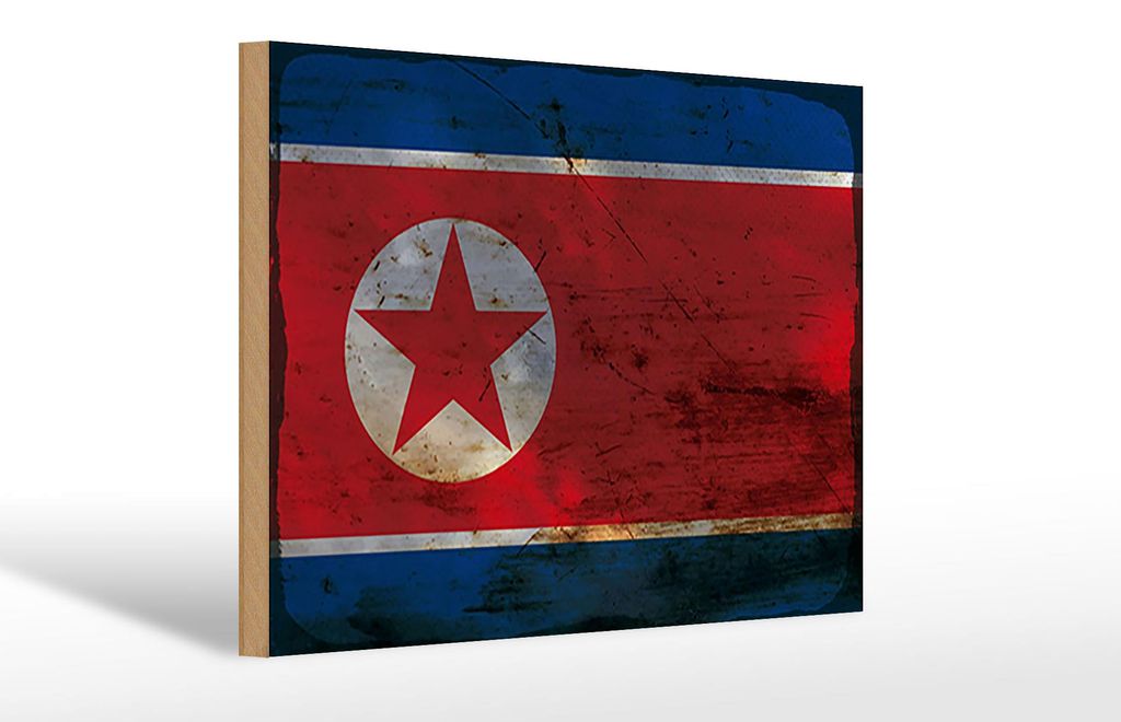 Holzschild Flagge Nordkorea 30x20cm North Korea Rost