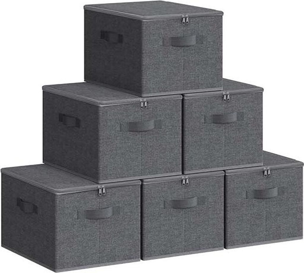 Aufbewahrungsbox mit Deckel, 6er-Set, schiefergrau