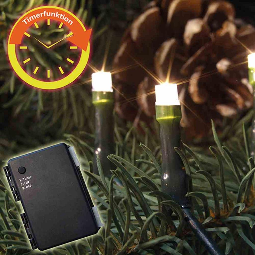 LED-Batterie-Kette außen 40er warmweiß mit Timer für 3 x AA Produktbild 