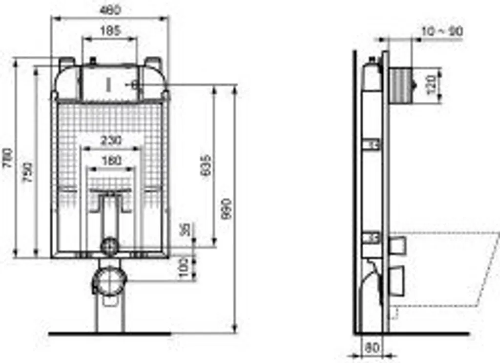 Bâti-support WC suspendu ProSys 80 M pour installation murale humide - 2