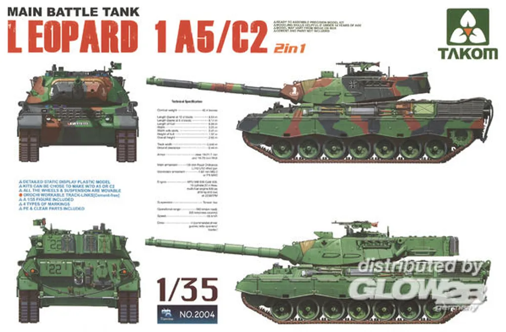 Char Leopard 1 A5/C2 Takom 1:35 : Montage Précis sans Défaut TAK-2004
