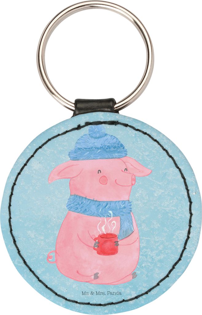 Mr. & Mrs. Panda Schlüsselanhänger Schwein Glühwein - Eisblau - Geschenk, Taschenanhänger, mini, Anhänger, Weihnachten, Glühschwein, Weihnach...