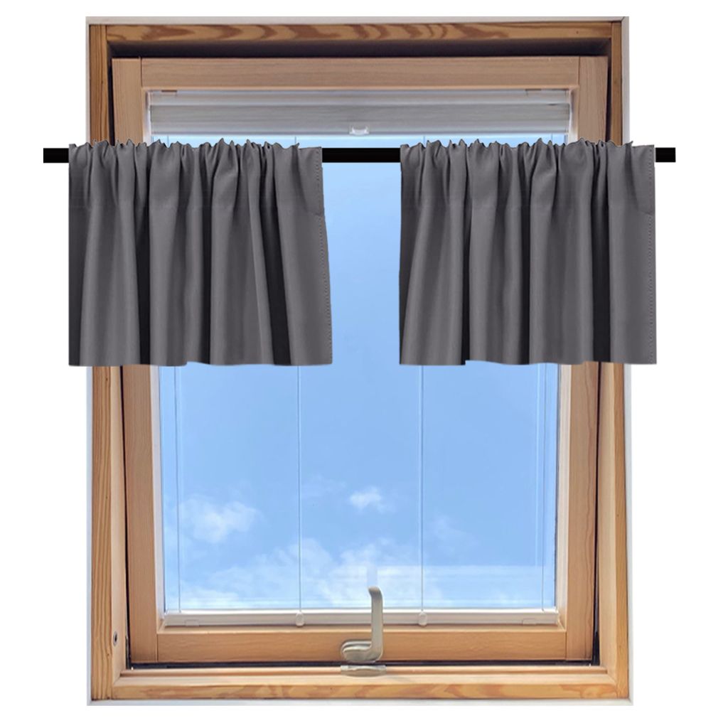 Grau Gardinen Kurz 2er Set Blickdichte Vorhänge Blackout Privatsphäre Fenstervorhang für kleine Fenster Küche Wohnmobil Wohnwagen Schrank B*H:8...