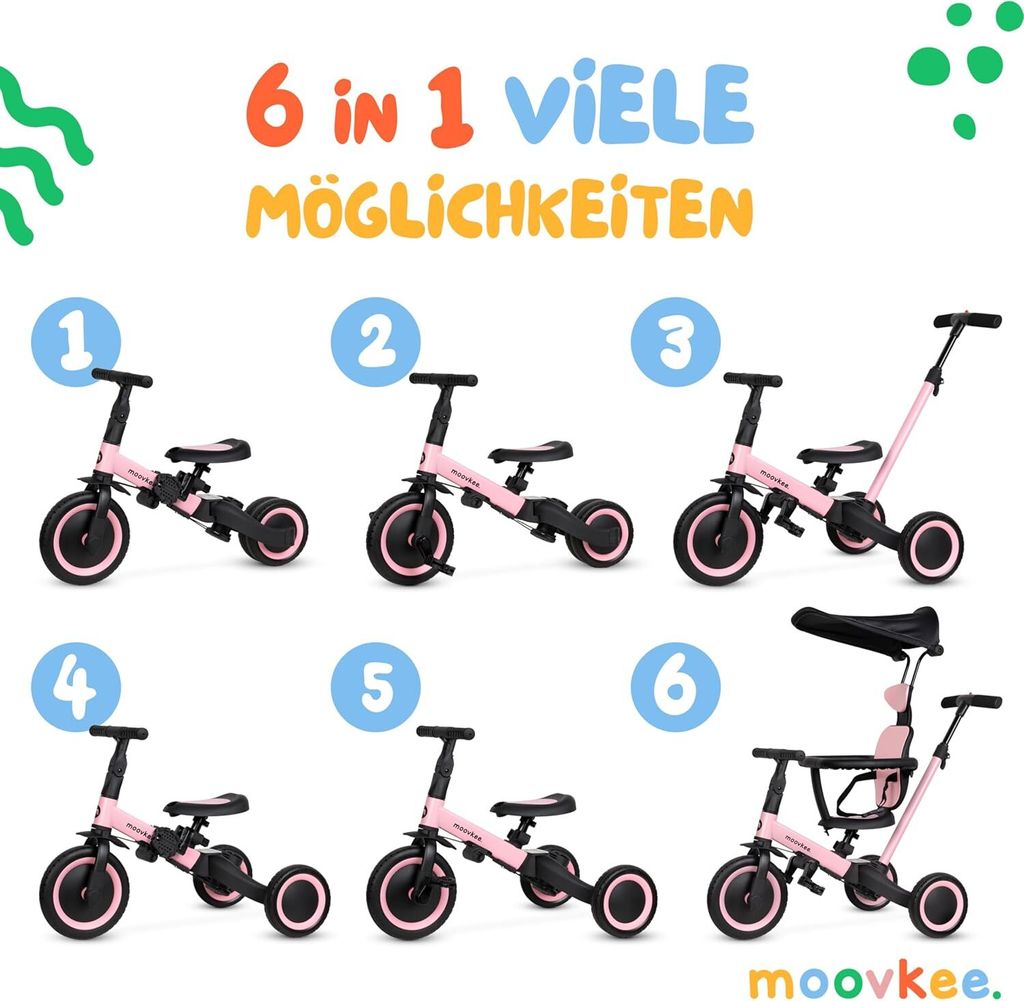 Tricycle (vélo enfant) PUKY avec barre de poussée réglable en hauteur et frein manuel - Jeux & Jouets