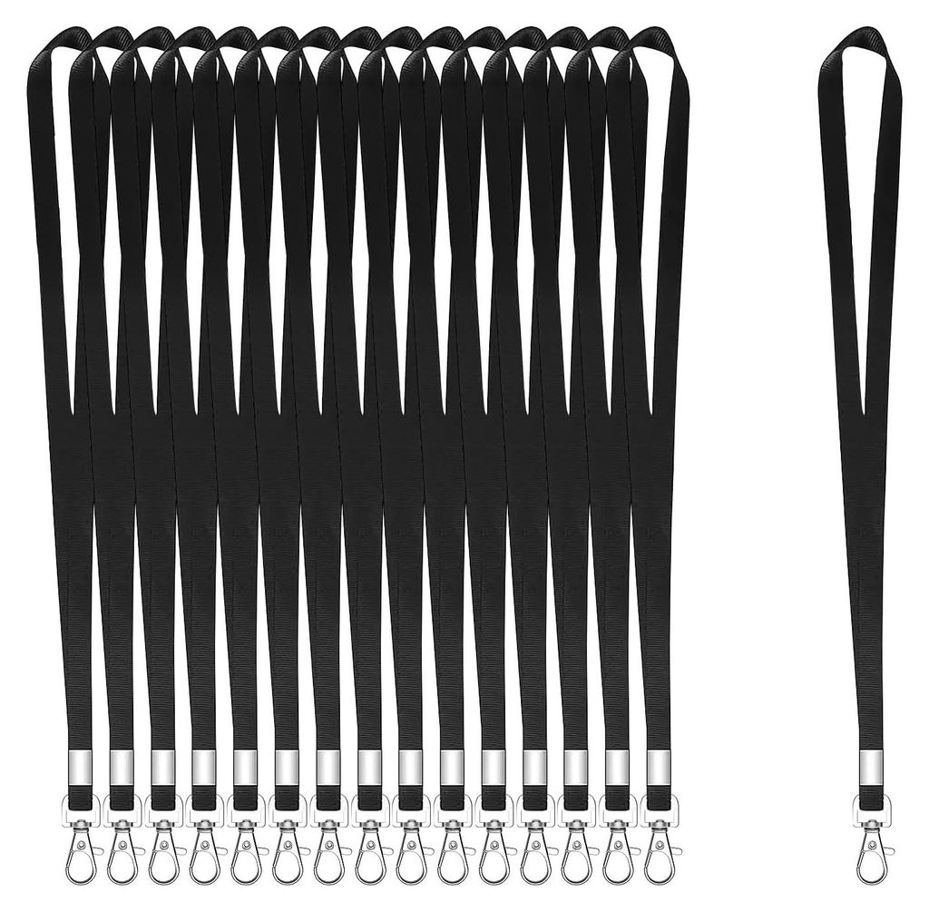 Set mit 50 schwarzen Lanyards für Ausweise, Lanyards mit Clip, Halsbänder mit Ausweisclip, Lanyards in großen Mengen, Namensschildhalter