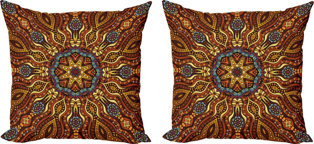 ABAKUHAUS Ethnisch Kissenbezug Set (2Stück), Ethnisches Mosaik wie Kaleidoskop-Design mit Blumenstrudel-Bild, 40 x 40 cm, Ringelblume Gelb