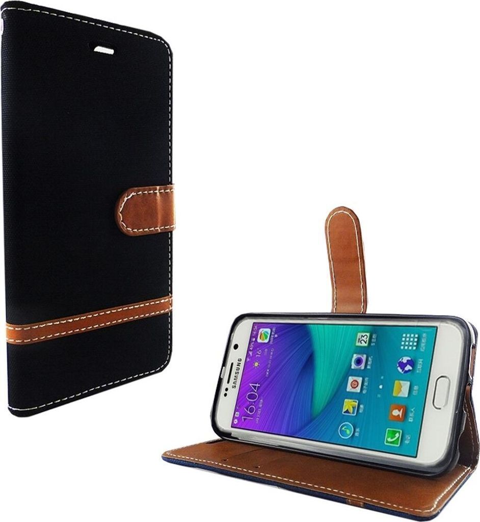 Tasche für Samsung Galaxy S6 Jeans Cover Handy Schutz Hülle Case Schwarz