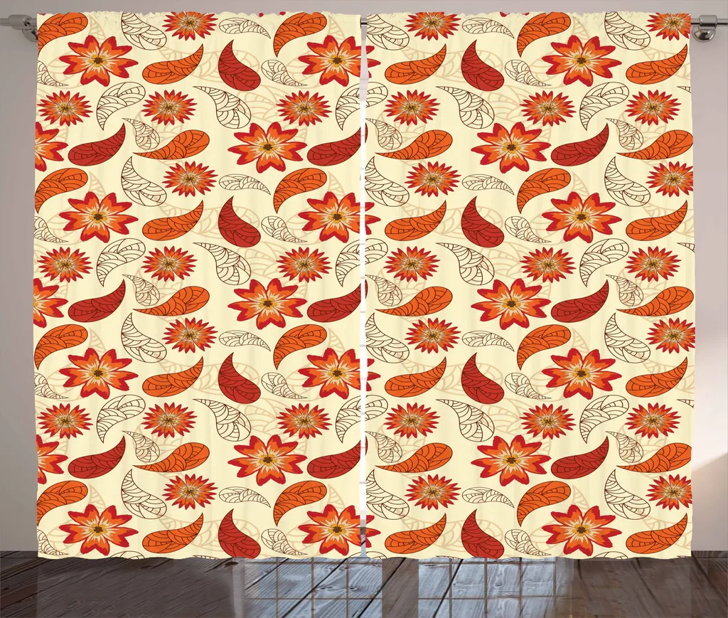 Rideau pour chambre fleurs rouges et orange 280x225 cm style campagne