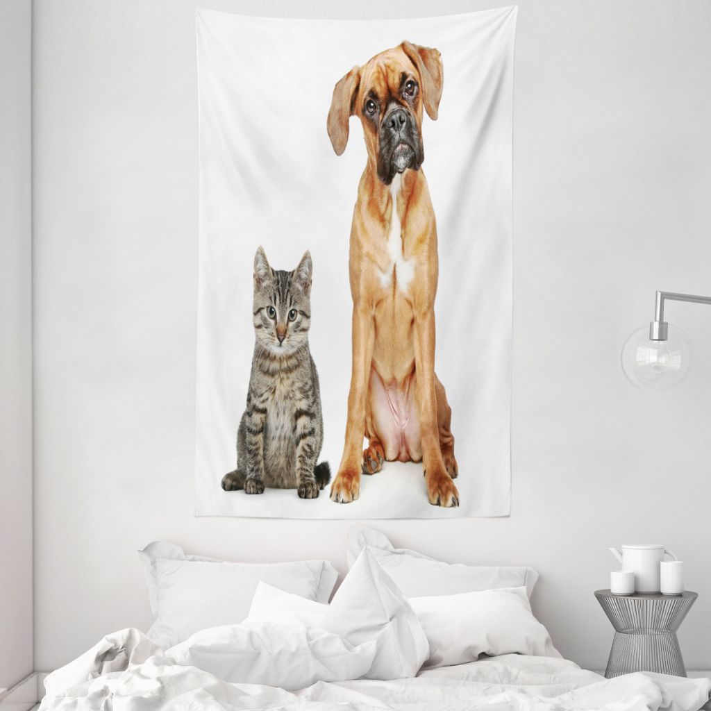 ABAKUHAUS Boxer-Hund Wandteppich und Tagesdecke, Katze Hund Tierfreund- aus Weiches Mikrofaser Stoff Waschbar ohne Verblassen Digitaldruck, 140 x 2...