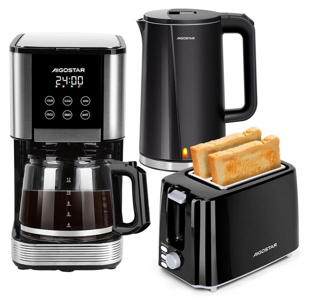 Aigostar - Frühstücks-Set 14-Tassen Filterkaffeemaschine/ Wasserkocher 1,7L/ 2-Scheiben Toaster