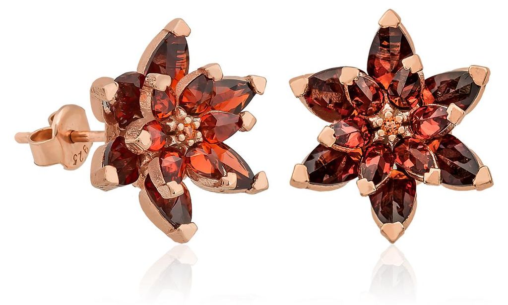 925 Silber Ohrringe Rote Lotusblüte – Damen Ohrstecker Rosegold mit Zirkonia