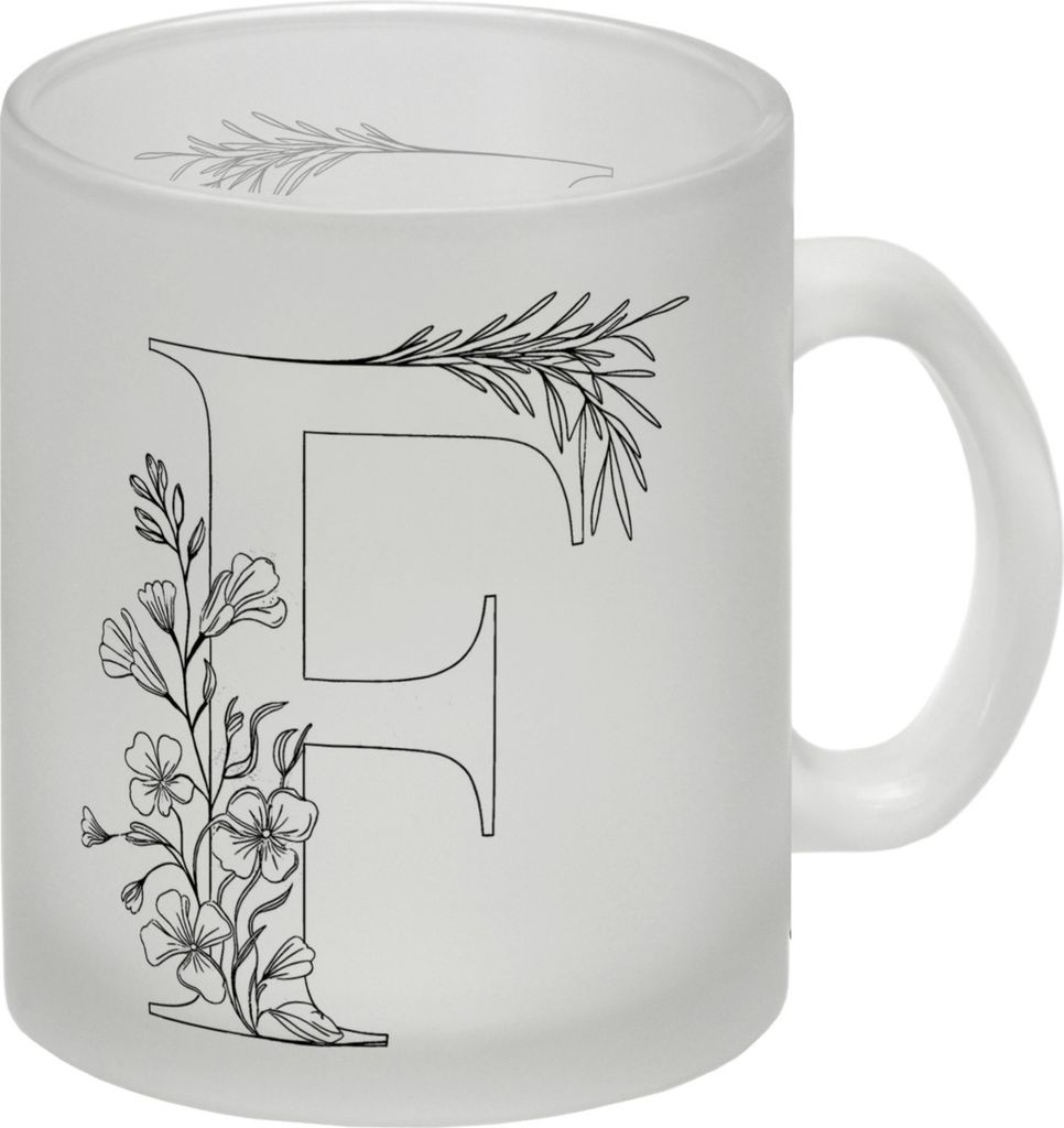 Floral Buchstabe F Glas Tasse zum Ausmalen für Kunstliebhaber
